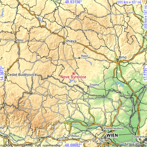 Topographic map of Nové Syrovice