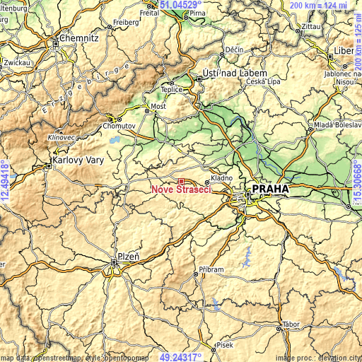 Topographic map of Nové Strašecí