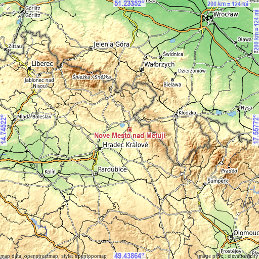 Topographic map of Nové Město nad Metují