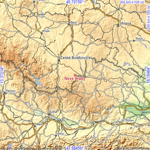 Topographic map of Nové Hrady