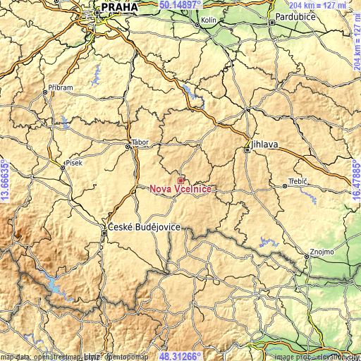 Topographic map of Nová Včelnice