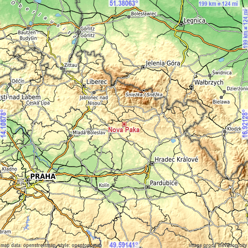 Topographic map of Nová Paka