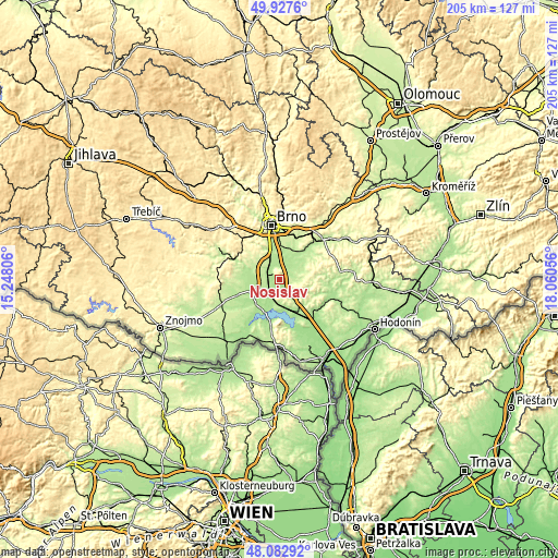 Topographic map of Nosislav