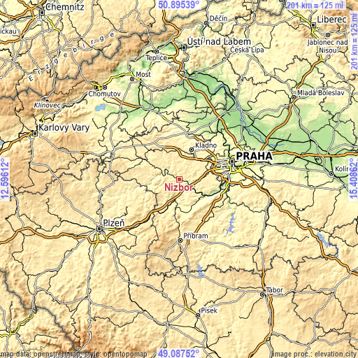 Topographic map of Nižbor