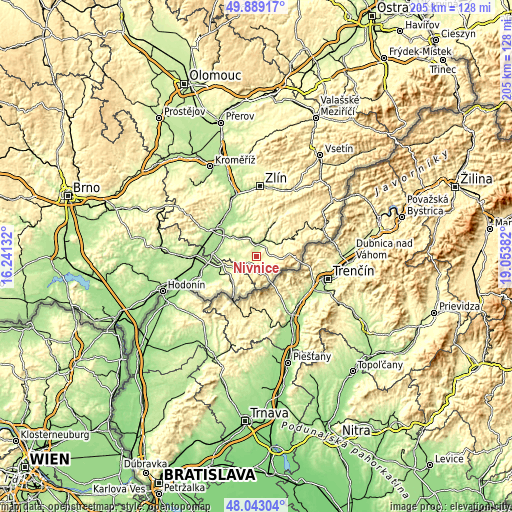 Topographic map of Nivnice