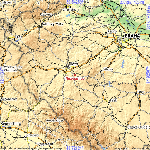 Topographic map of Nezvěstice