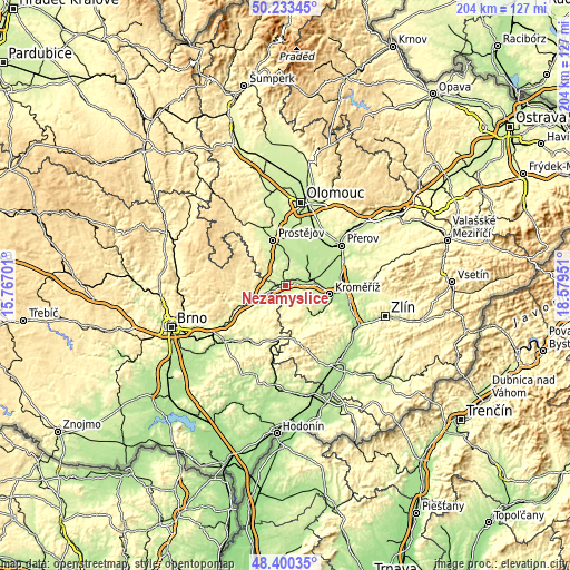Topographic map of Nezamyslice