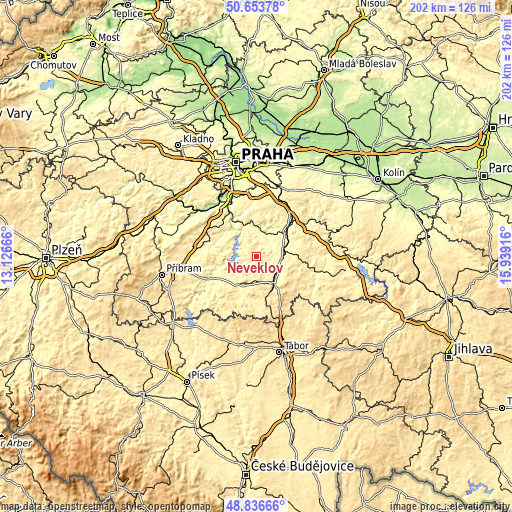 Topographic map of Neveklov