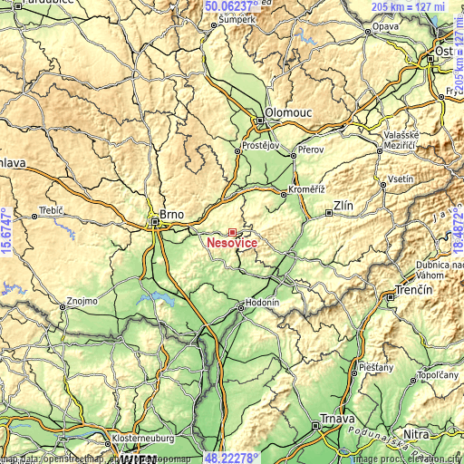 Topographic map of Nesovice