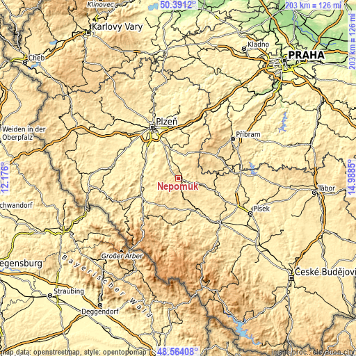 Topographic map of Nepomuk