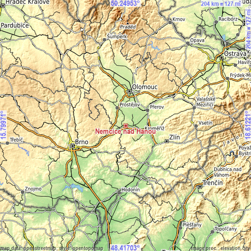 Topographic map of Němčice nad Hanou