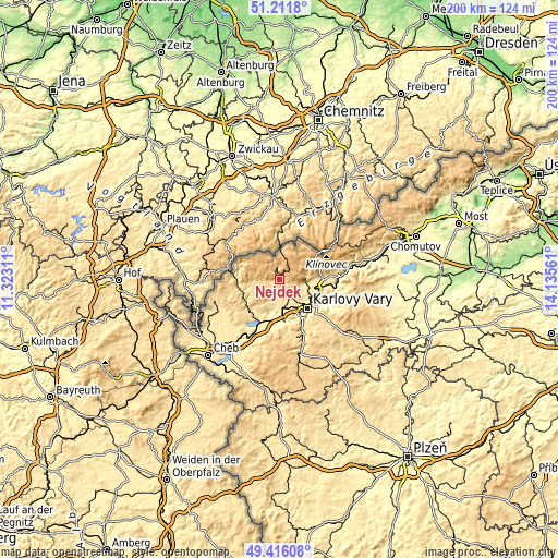 Topographic map of Nejdek