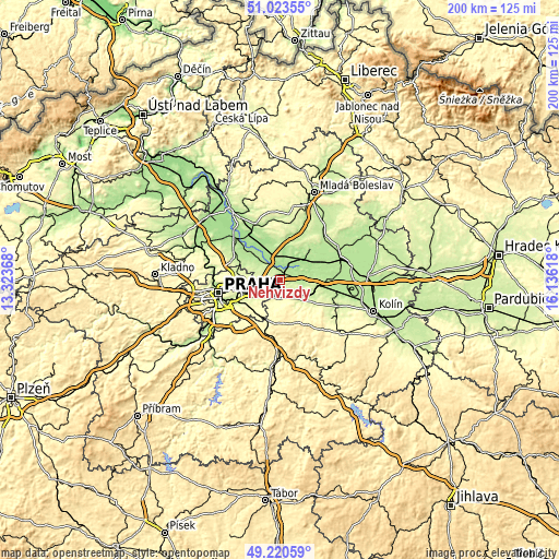 Topographic map of Nehvizdy