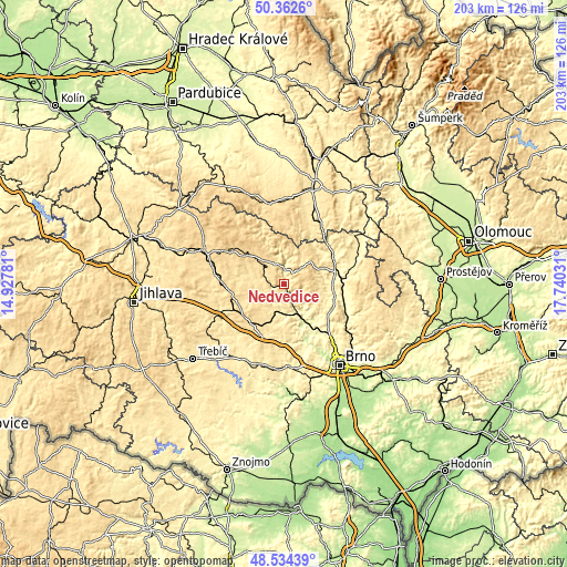 Topographic map of Nedvědice