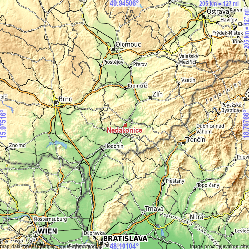 Topographic map of Nedakonice