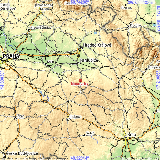 Topographic map of Nasavrky
