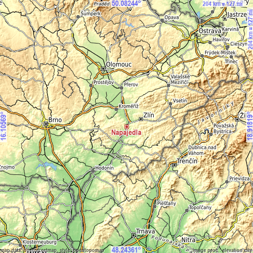 Topographic map of Napajedla