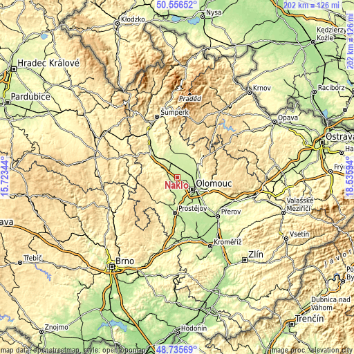 Topographic map of Náklo