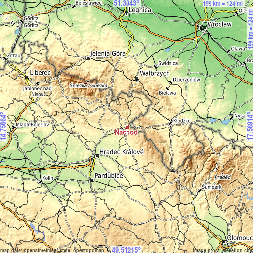 Topographic map of Náchod