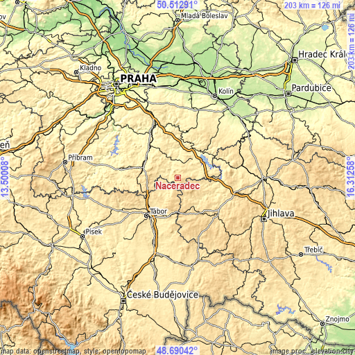 Topographic map of Načeradec