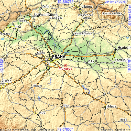 Topographic map of Mukařov