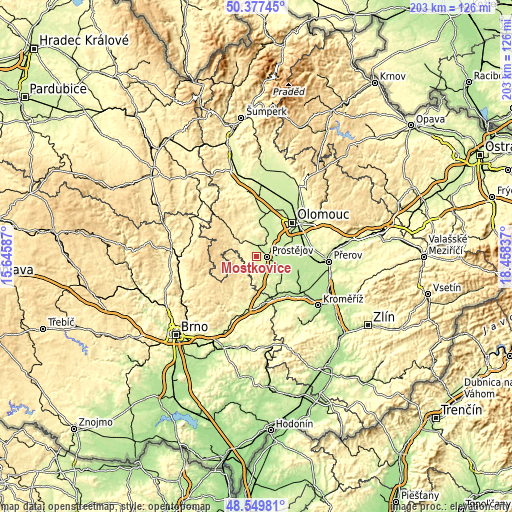 Topographic map of Mostkovice