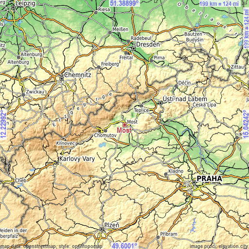 Topographic map of Most