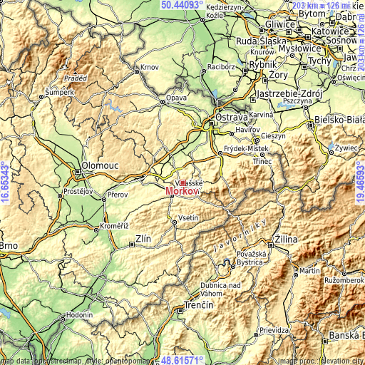 Topographic map of Mořkov