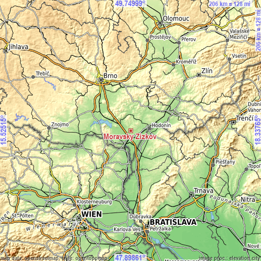 Topographic map of Moravský Žižkov