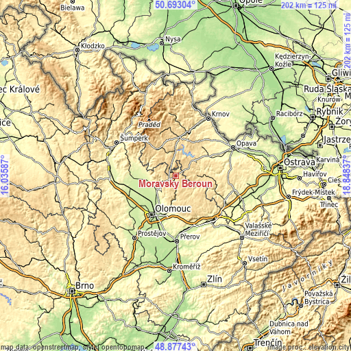 Topographic map of Moravský Beroun