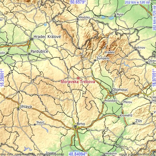 Topographic map of Moravská Třebová
