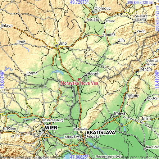 Topographic map of Moravská Nová Ves