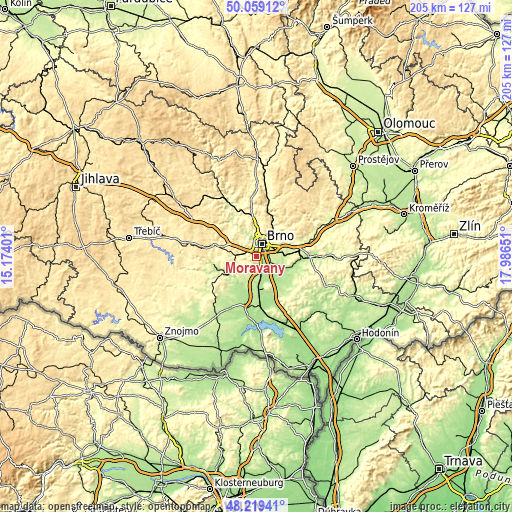 Topographic map of Moravany