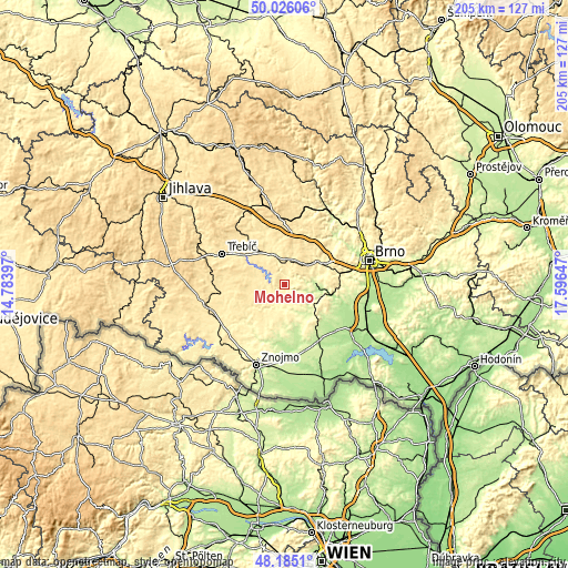 Topographic map of Mohelno