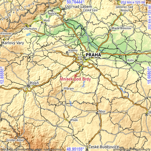 Topographic map of Mníšek pod Brdy