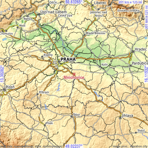 Topographic map of Mnichovice
