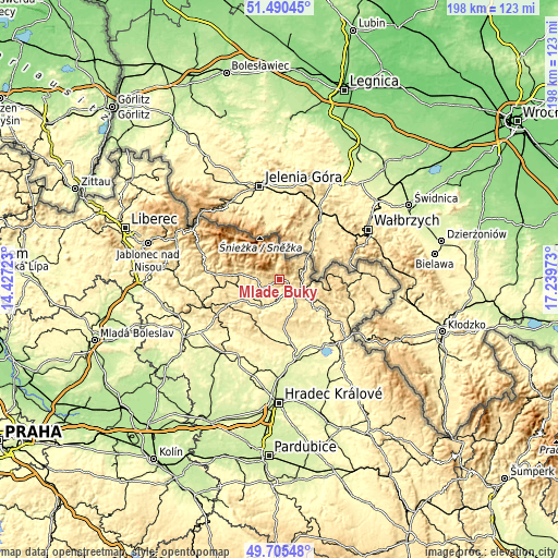 Topographic map of Mladé Buky