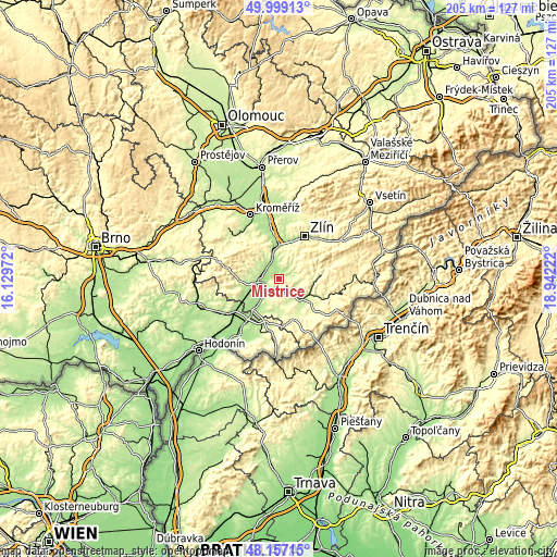 Topographic map of Mistřice