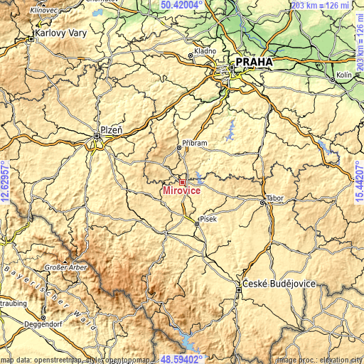 Topographic map of Mirovice