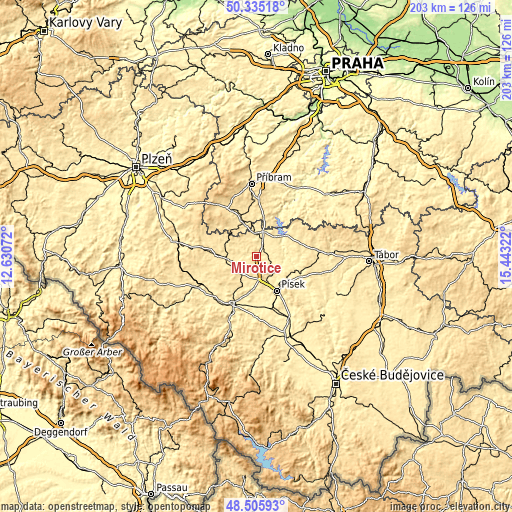 Topographic map of Mirotice