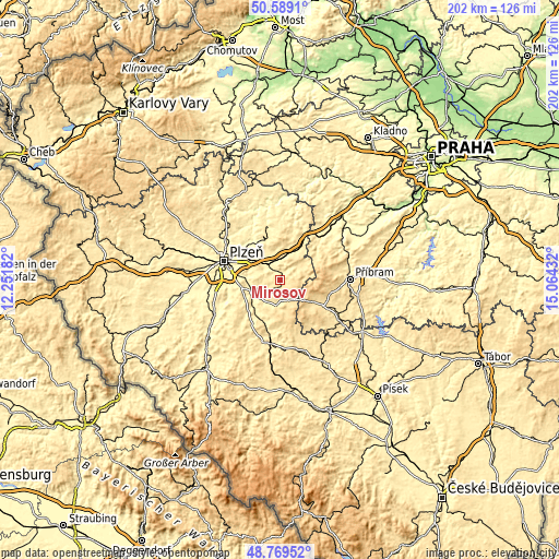 Topographic map of Mirošov