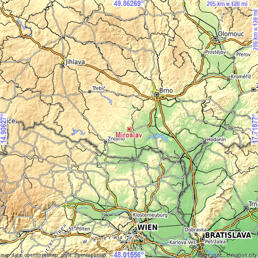 Topographic map of Miroslav