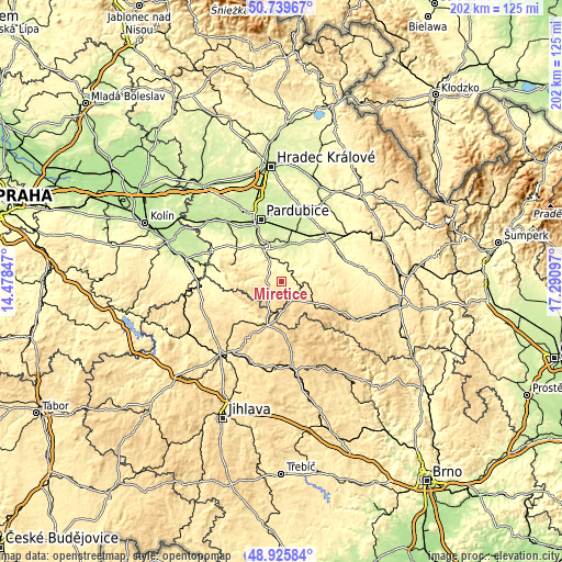 Topographic map of Miřetice
