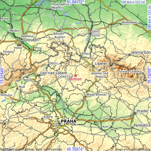 Topographic map of Mimoň