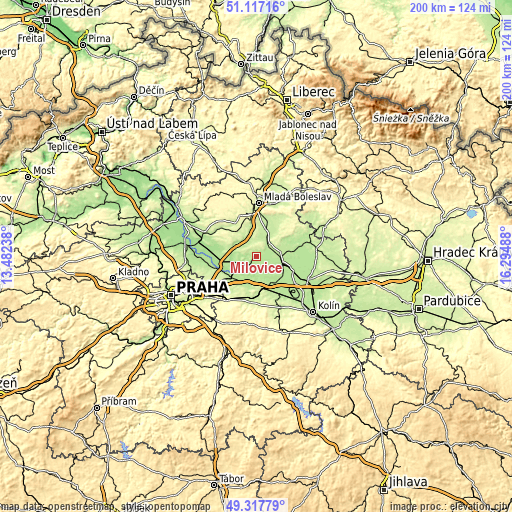 Topographic map of Milovice