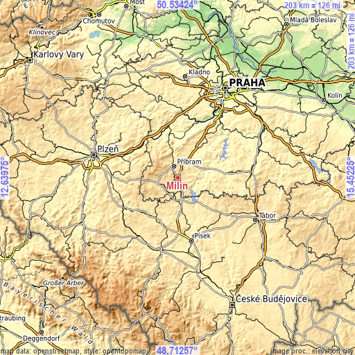 Topographic map of Milín