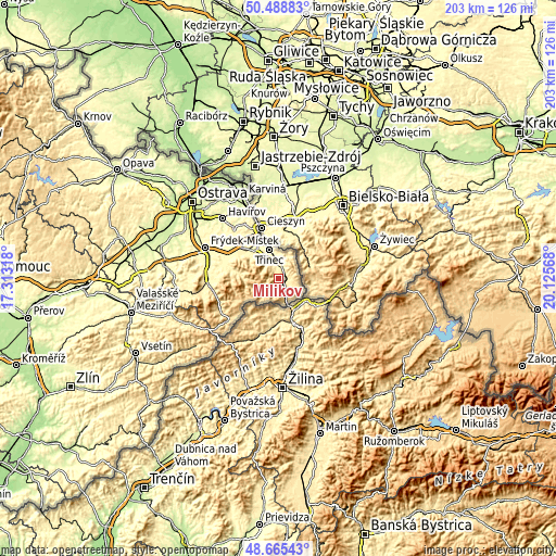 Topographic map of Milíkov