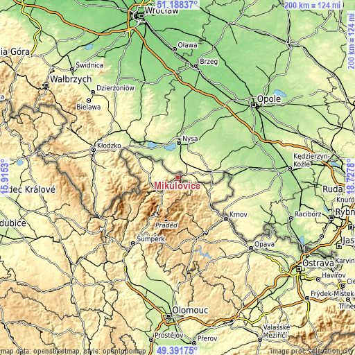 Topographic map of Mikulovice