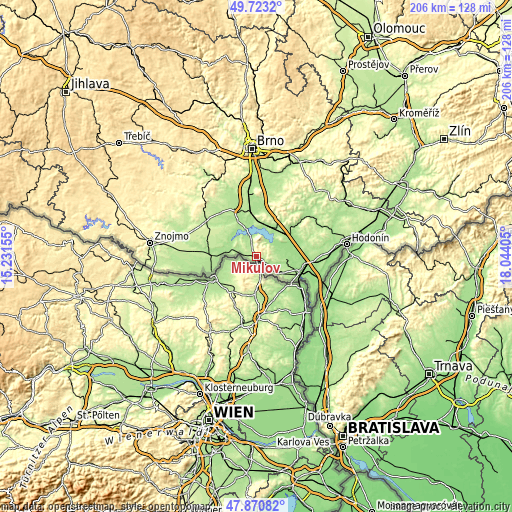 Topographic map of Mikulov