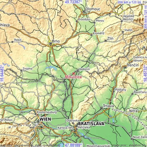 Topographic map of Mikulčice